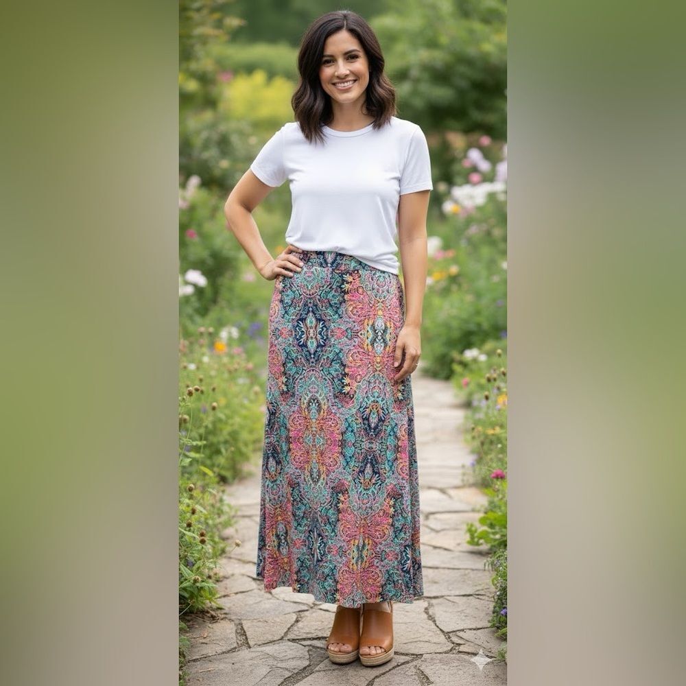 Cynthia Rowley Boho Floral Paisley Patterned Women's Maxi Skirt XL